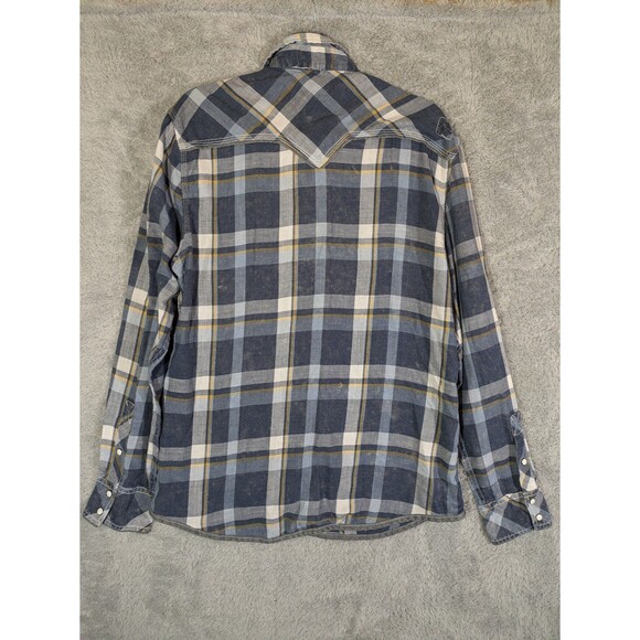 BKE Vintage Button Large shirt athletic fit long sleeve blue plaid pearl snap - Picture 6 of 7